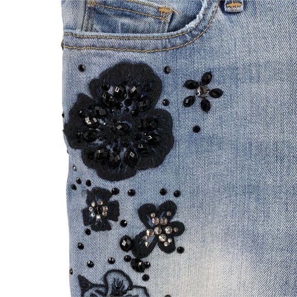 Juicy Couture Distressed Denim Beaded Raw Hem Skinny Jeans Size 25 - Picture 3 of 7